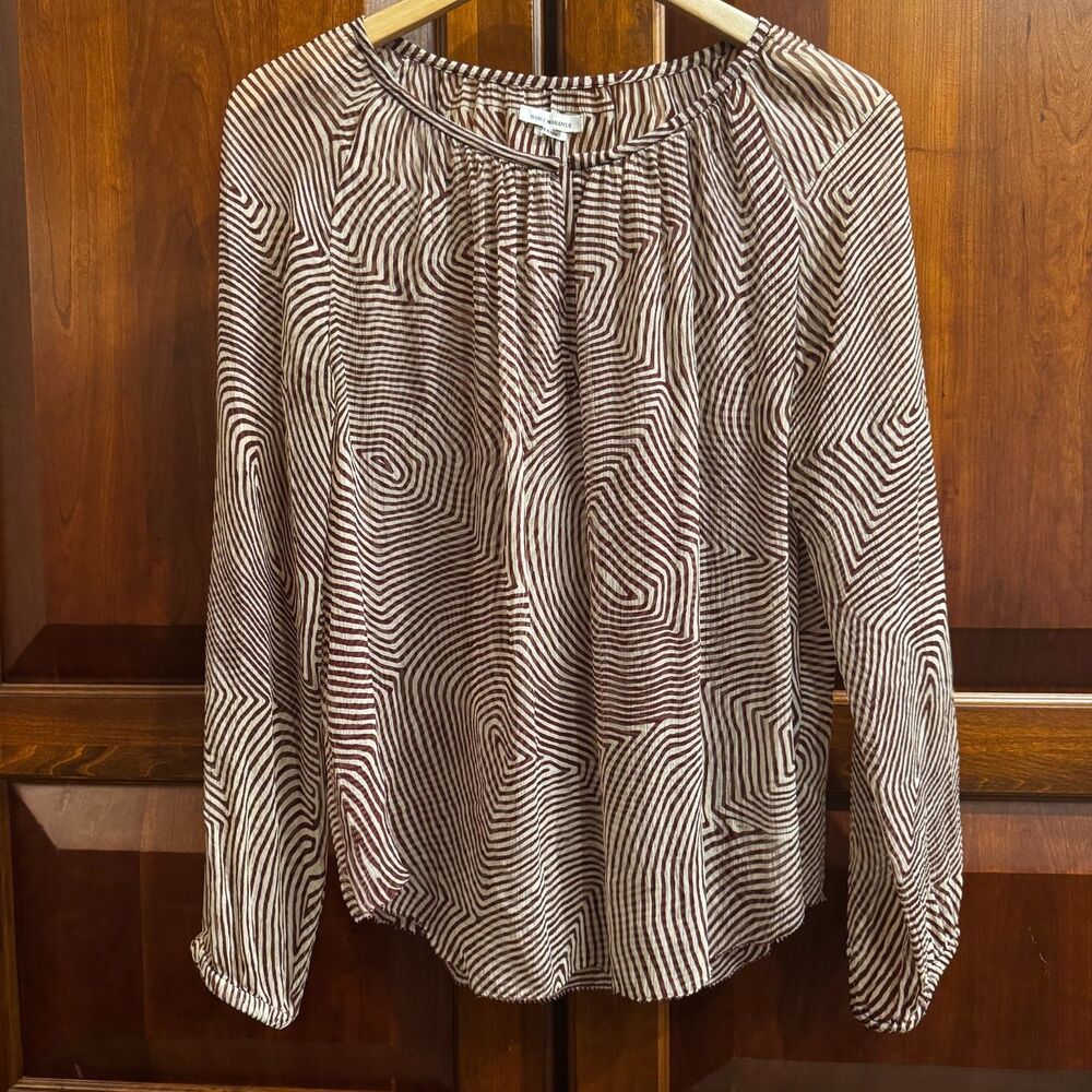 Isabel Marant Étoile 100% Silk Abstract Print Blouse Burgundy Cream Top Sz 40/M